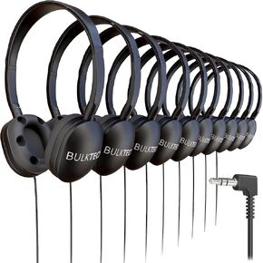 10 Pack Bulk Wired On-Ear Rubber Headphones with 3.5mm Connector, Black