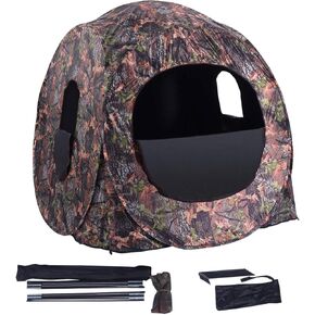 GYMAX Hunting Blind, 3 Persons Pop Up Ground Blind with Hub System, Carry Bag for Deer & Turkey, Camo Hunting Tent with 360 Degree View See Through Portable Durable Deer Blind