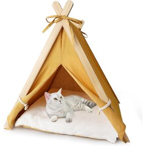 Pet Teepee with Thick Cushion, Portable Dog House Tipi Bed Pet Tents for Small Dogs Puppy and Cats, 24 * 22 in