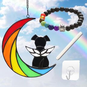 Dog Memorial Gifts for Loss of Dog,Rainbow Bridge Dog Memorial Gifts,Pet Memorial Gifts,Rainbow Bridge for Beloved Dog Paw Print Bracelet,Suncatcher Gifts,Dog Sympathy Gift,Dog Remembrance Gift