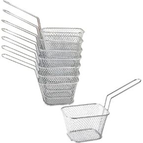Manste 8Pcs Mini Square Fry Basket Food Grade Steel French Fry Chip Basket Net Steel French Fries Holder for Kitchen Restaurant Party Barbecue and More