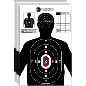 KNINE OUTDOORS Shooting Targets Paper, 17x25 inch, Bulk for Hunting, Handguns, Pistols, Rifles, Silhouette with Red Bullseye, Black Design