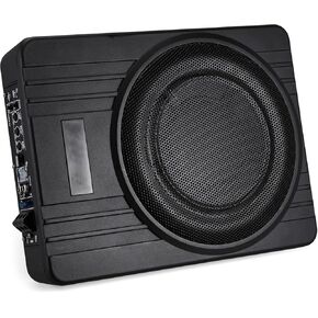 10 Inch Subwoofer, Subwoofer Car Audio, 600 Watt Active Powered Car Audio Amplifier Pure Bass, Super Thin for Under Seat, 12V Power Supply