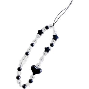 Black Heart Phone Charm Acrylic Beads Heart Bear Strawberry Star Pendant Phone Charm Women's Fashion Black Lost Phone Lanyard