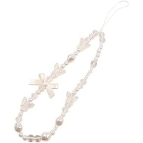 White Mobile Phone Lanyard Universal Phone Chain Black Bow White Pearl Beaded Phone Lanyard Wrist Strap Anti Lost Phone Charm Strap Fashion Phone Case Keychain Cell Phone Pendant, Cell Phone Charms