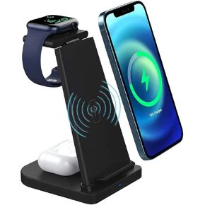 3 in 1 Wireless Charger, Detachable Qi Fast Charging Station for Apple Watch 7/SE/6/5/4/3/2, Air Pods 2/3/Pro,Foldable Charging Pad for iPhone 14/13/12/11/11 Pro/XR/XS/X/Galaxy S22/S21/S20 (Black)