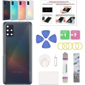 GREEN FUSION Compatible with Galaxy A51 4G Back Cover Replacement, Back Housing Door Only for A51 4G SM-A515 with Pre-installed Frame Sticker, Repair Toolkit & Instruction, Prism Crush Black