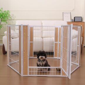 Heavy Duty Dog Playpen 32 Inch Height - Indoor Outdoor Pet Fence Enclosure for Medium and Small Dogs - Foldable Puppy Exercise Pen for Indoor and RV Camping or Yard (White Ash, 32 inch, 6 Panels)