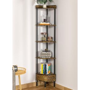 Nidouillet 5-Tier Stand Corner Shelf with Drawer, Corner Display Shelf, Wall Corner Multi Unit Organizer, for Living Room&Bedroom&Bathroom&Kitchen, 65inch