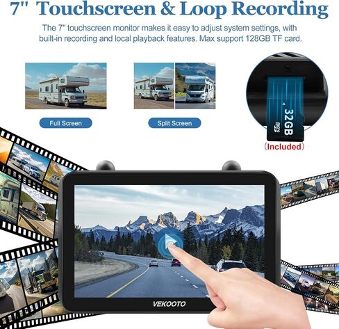 Magnetic Solar Wireless Backup Camera with 7'' IPS Touchscreen Monitor, Auto Sleep Mode, No Wiring, HD1080P Truck Trailer Hitch Rear View Rechargeable Camera for RV, Trailer, Camper VEKOOTO VK7-1 in Kuwait