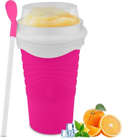 Slushie Maker Cup - Magic Slushy Maker Squeeze Cup, Portable Smoothie Squeeze Cup for Juices, Milk and Ice Cream Make, Double Layers Silica Cup with Lid & Straw for Friends, Family Gifts (WhiteBlue) in Saudi Arabia