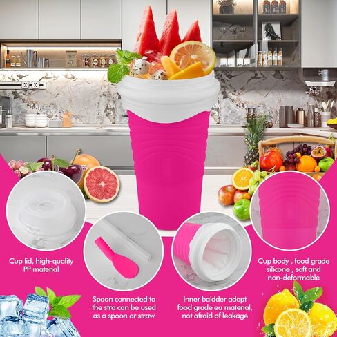 Slushie Maker Cup - Magic Slushy Maker Squeeze Cup, Portable Smoothie Squeeze Cup for Juices, Milk and Ice Cream Make, Double Layers Silica Cup with Lid & Straw for Friends, Family Gifts (WhiteBlue) in Saudi Arabia