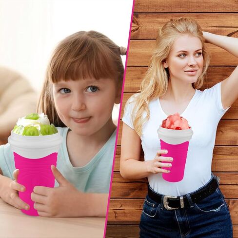 Slushie Maker Cup - Magic Slushy Maker Squeeze Cup, Portable Smoothie Squeeze Cup for Juices, Milk and Ice Cream Make, Double Layers Silica Cup with Lid & Straw for Friends, Family Gifts (WhiteBlue) in Saudi Arabia
