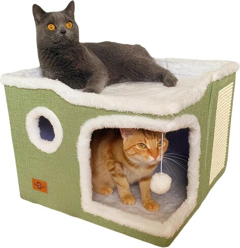 Cat Bed for Indoor Cats,Covered Cat Cave House & Furniture with Scratch Pad,Foldable Cat Hideaway Hut Cute Cat Condo with Soft Washable Mat for Multi Small Pet Under 30 lbs, Pink in Saudi Arabia