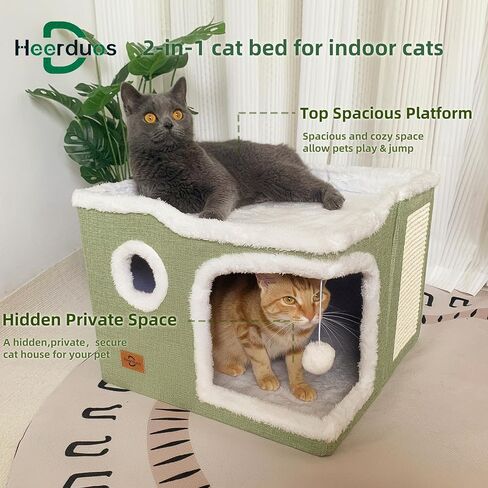 Cat Bed for Indoor Cats,Covered Cat Cave House & Furniture with Scratch Pad,Foldable Cat Hideaway Hut Cute Cat Condo with Soft Washable Mat for Multi Small Pet Under 30 lbs, Pink in Saudi Arabia