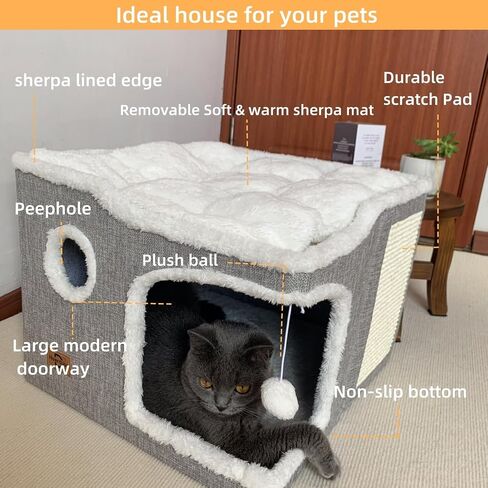 Cat Bed for Indoor Cats,Covered Cat Cave House & Furniture with Scratch Pad,Foldable Cat Hideaway Hut Cute Cat Condo with Soft Washable Mat for Multi Small Pet Under 30 lbs, Pink in Saudi Arabia