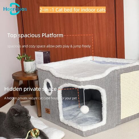 Cat Bed for Indoor Cats,Covered Cat Cave House & Furniture with Scratch Pad,Foldable Cat Hideaway Hut Cute Cat Condo with Soft Washable Mat for Multi Small Pet Under 30 lbs, Pink in Saudi Arabia
