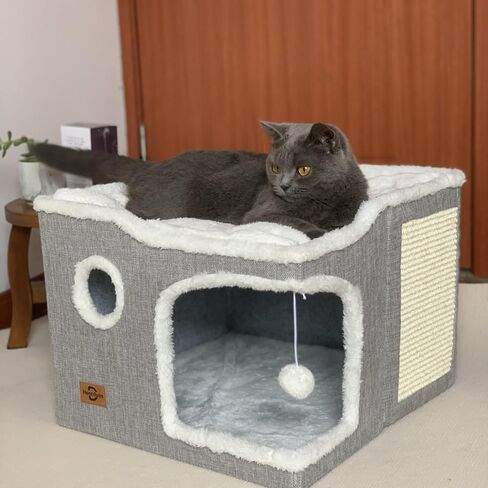 Cat Bed for Indoor Cats,Covered Cat Cave House & Furniture with Scratch Pad,Foldable Cat Hideaway Hut Cute Cat Condo with Soft Washable Mat for Multi Small Pet Under 30 lbs, Pink in Saudi Arabia