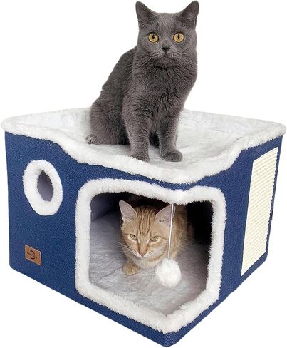 Cat Bed for Indoor Cats,Covered Cat Cave House & Furniture with Scratch Pad,Foldable Cat Hideaway Hut Cute Cat Condo with Soft Washable Mat for Multi Small Pet Under 30 lbs, Pink in Saudi Arabia