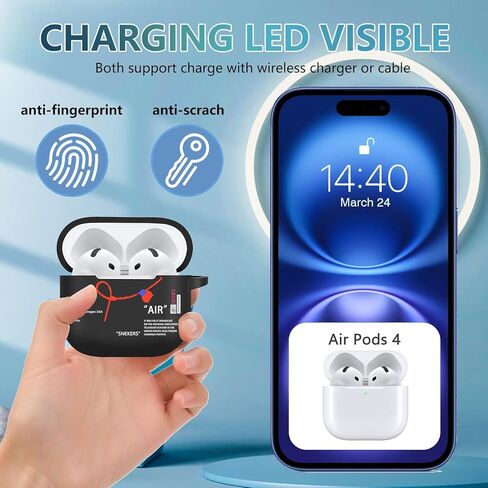 CompatibBarn Elevenle with AirPods 4 Case with Keychain Hot Sports Shoes Brand Creative Painted Soft Cover [Active Noise Cancellation] for AirPods 4th Generation 2024 Released in Kuwait