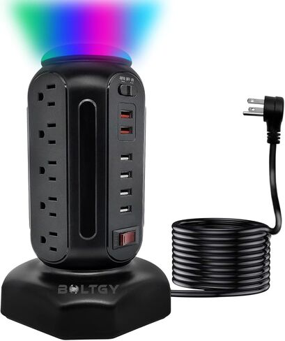 Flat Plug Total Fast Charging Station, Protector with 15 AC Outlets and 6 USB Ports (2 Fast Charge), Tower Surge Protector Power Strip, 6.5FT Extension Cord for Home Office Dorm Room. in Saudi Arabia