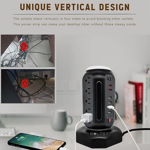 Flat Plug Total Fast Charging Station, Protector with 15 AC Outlets and 6 USB Ports (2 Fast Charge), Tower Surge Protector Power Strip, 6.5FT Extension Cord for Home Office Dorm Room. in Saudi Arabia