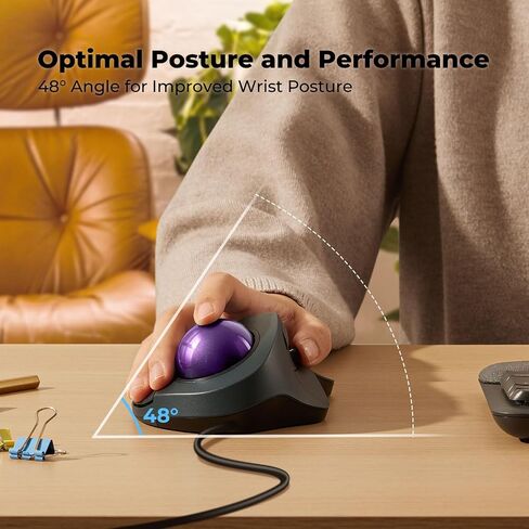 Wired Trackball Mouse, Easy Index Finger Control, Ergonomic Comfort Design Reduces Muscle Strain, Precision and Smooth Tracking, Compatible for PC, Laptop, Windows, Mac-Purple in Saudi Arabia