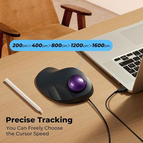 Wired Trackball Mouse, Easy Index Finger Control, Ergonomic Comfort Design Reduces Muscle Strain, Precision and Smooth Tracking, Compatible for PC, Laptop, Windows, Mac-Purple in Saudi Arabia