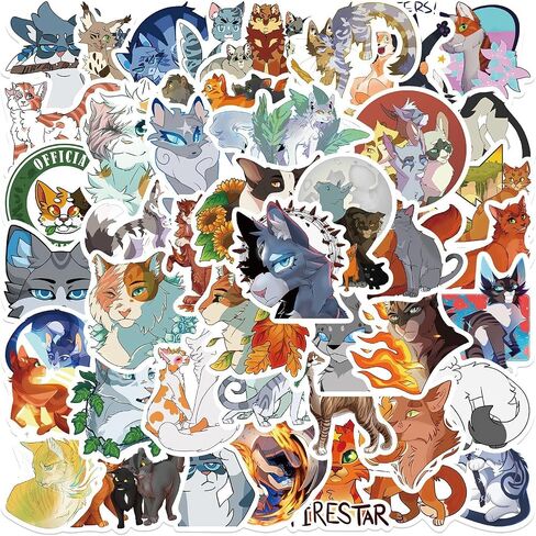 50Pcs Warrior Cats Stickers, Waterproof Cartoon Animal Faces Stickers Colorful Animal Stickers Funny Cats Toy Stickers for Kids Water Bottle Scrapbook Party Supplies (Warrior Cats) in Saudi Arabia