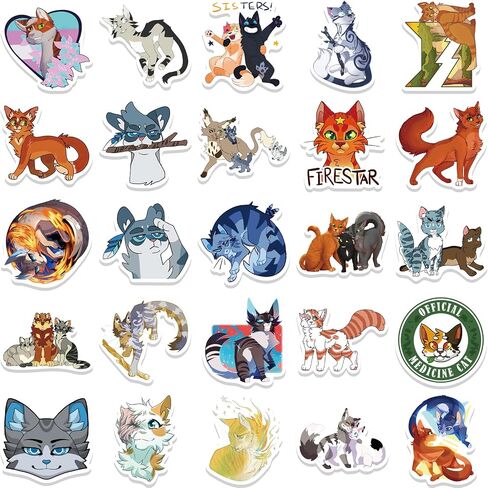 50Pcs Warrior Cats Stickers, Waterproof Cartoon Animal Faces Stickers Colorful Animal Stickers Funny Cats Toy Stickers for Kids Water Bottle Scrapbook Party Supplies (Warrior Cats) in Saudi Arabia