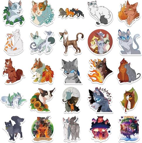 50Pcs Warrior Cats Stickers, Waterproof Cartoon Animal Faces Stickers Colorful Animal Stickers Funny Cats Toy Stickers for Kids Water Bottle Scrapbook Party Supplies (Warrior Cats) in Saudi Arabia