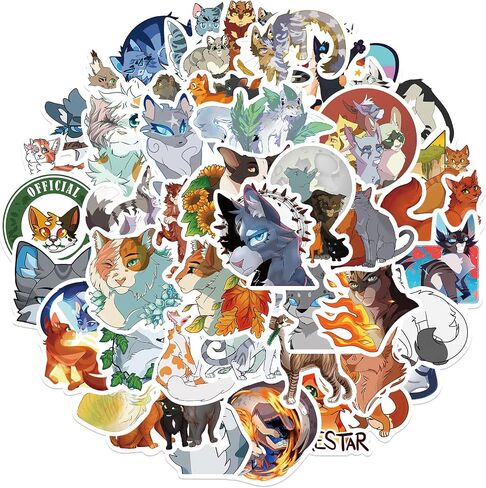 50Pcs Warrior Cats Stickers, Waterproof Cartoon Animal Faces Stickers Colorful Animal Stickers Funny Cats Toy Stickers for Kids Water Bottle Scrapbook Party Supplies (Warrior Cats) in Saudi Arabia