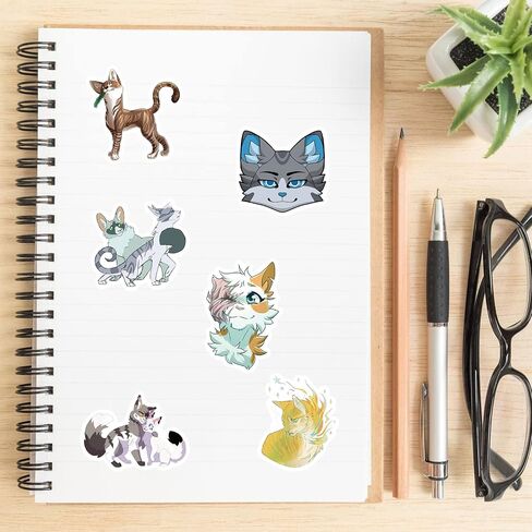 50Pcs Warrior Cats Stickers, Waterproof Cartoon Animal Faces Stickers Colorful Animal Stickers Funny Cats Toy Stickers for Kids Water Bottle Scrapbook Party Supplies (Warrior Cats) in Saudi Arabia