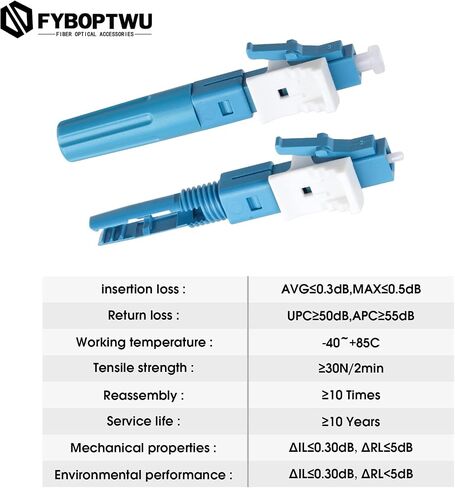 10 pcs LC Singlemode Fiber Optic Quick Assembly Connector Fiber Optic Fast Connectors Singlemode 9/125 Mechanical Connectors Adapter for 0.9/2.0/3.0/2.0 * 1.6/2.0 * 3.0mm Fiber Round Cable in Kuwait