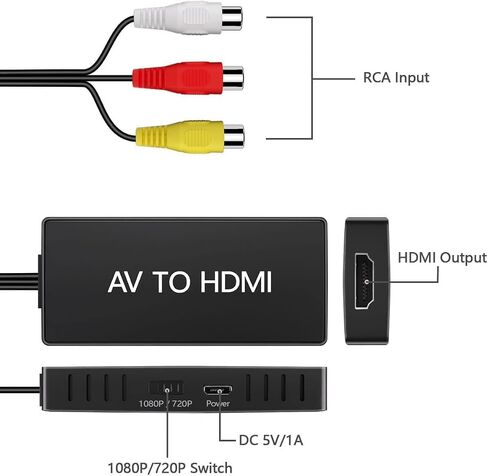 RCA to HDMI Converter, AV to HDMI Converter, 1080P Mini RCA AV Composite Video Audio to HDMI Converter Adapter Supporting PAL/NTSC for TV/Wii/PC/PS 123/ STB/Xbox/VHS/VCR/Blue-Ray DVD Players in Kuwait