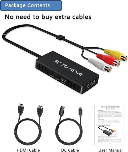 RCA to HDMI Converter, AV to HDMI Converter, 1080P Mini RCA AV Composite Video Audio to HDMI Converter Adapter Supporting PAL/NTSC for TV/Wii/PC/PS 123/ STB/Xbox/VHS/VCR/Blue-Ray DVD Players in Kuwait
