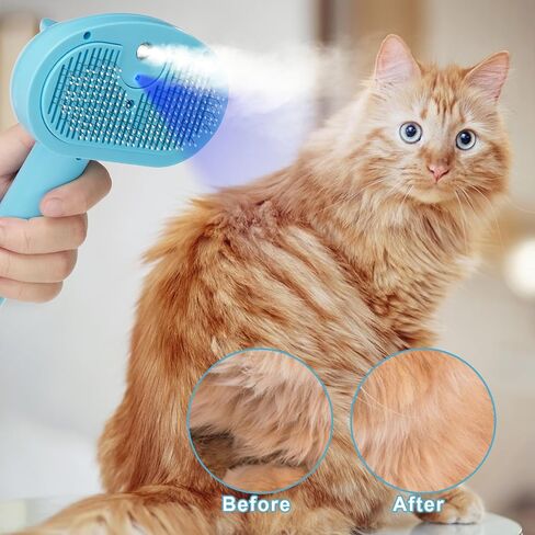 Pet Spray Hair Comb Brush for Shedding, 4 In 1 Steam Brush for Long & Short Haired Cat&Dog, Self-Cleaning Hair Remover with Water Tank And LED Blue Light, Release Button (White) in Saudi Arabia