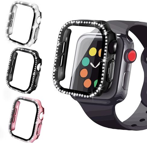 مجموعة من 3 حافظات حماية لشاشة الساعة من Flutesan متوافقة مع Apple Watch Series 10 مقاس 46 مم، حافظة ممتصة للصدمات من الألماس اللامع مدمجة في غطاء واقٍ من الزجاج المقوى بحجر الراين للنساء والرجال in Kuwait
