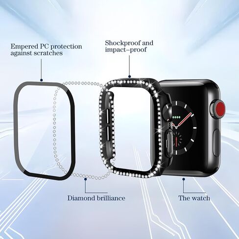 مجموعة من 3 حافظات حماية لشاشة الساعة من Flutesan متوافقة مع Apple Watch Series 10 مقاس 46 مم، حافظة ممتصة للصدمات من الألماس اللامع مدمجة في غطاء واقٍ من الزجاج المقوى بحجر الراين للنساء والرجال in Kuwait