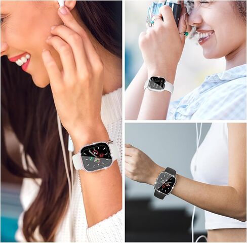 مجموعة من 3 حافظات حماية لشاشة الساعة من Flutesan متوافقة مع Apple Watch Series 10 مقاس 46 مم، حافظة ممتصة للصدمات من الألماس اللامع مدمجة في غطاء واقٍ من الزجاج المقوى بحجر الراين للنساء والرجال in Kuwait