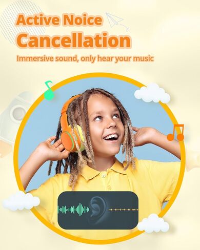 Tronsmart KH03 Kids Noise Cancelling Bluetooth Headphones, Safe Volume Control, Wireless Headphones with Light & Microphone, 70H Playtime, Built-in Audio Cable, for School/Travel/Airplane(Orange) in Kuwait