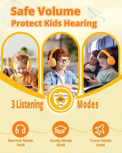 Tronsmart KH03 Kids Noise Cancelling Bluetooth Headphones, Safe Volume Control, Wireless Headphones with Light & Microphone, 70H Playtime, Built-in Audio Cable, for School/Travel/Airplane(Orange) in Kuwait