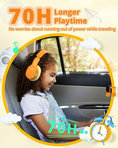 Tronsmart KH03 Kids Noise Cancelling Bluetooth Headphones, Safe Volume Control, Wireless Headphones with Light & Microphone, 70H Playtime, Built-in Audio Cable, for School/Travel/Airplane(Orange) in Kuwait