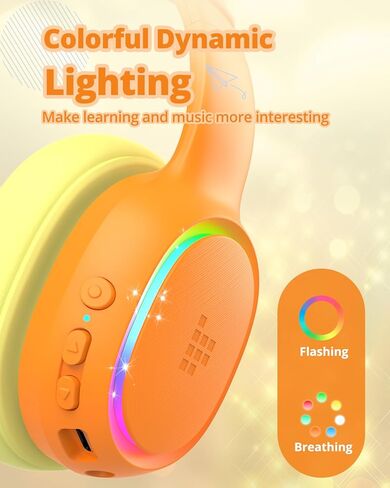 Tronsmart KH03 Kids Noise Cancelling Bluetooth Headphones, Safe Volume Control, Wireless Headphones with Light & Microphone, 70H Playtime, Built-in Audio Cable, for School/Travel/Airplane(Orange) in Kuwait