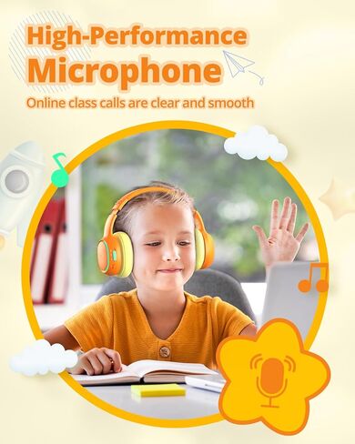 Tronsmart KH03 Kids Noise Cancelling Bluetooth Headphones, Safe Volume Control, Wireless Headphones with Light & Microphone, 70H Playtime, Built-in Audio Cable, for School/Travel/Airplane(Orange) in Kuwait