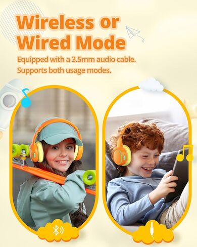 Tronsmart KH03 Kids Noise Cancelling Bluetooth Headphones, Safe Volume Control, Wireless Headphones with Light & Microphone, 70H Playtime, Built-in Audio Cable, for School/Travel/Airplane(Orange) in Kuwait