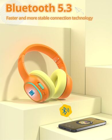 Tronsmart KH03 Kids Noise Cancelling Bluetooth Headphones, Safe Volume Control, Wireless Headphones with Light & Microphone, 70H Playtime, Built-in Audio Cable, for School/Travel/Airplane(Orange) in Kuwait