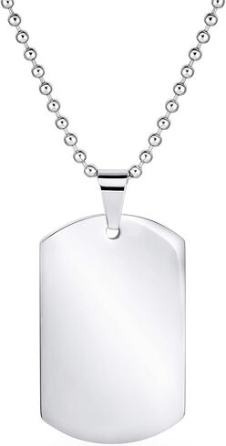 Personalized X-Large Plain Simple Basic Cool Men's Identification Military Army Dog Tag Pendant Necklace For Men Teens Polished Black Gold Silver Tone Stainless Steel 24 Inch Ball Chain Customizable in Saudi Arabia