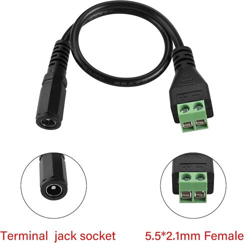 GINTOOYUN 2PCS DC Power Cable,5.5X2.1mm DC Female Plug to Terminal Connector Jack Socket Adapter Power Cable 22AWG for CCTV Security Camera,DVR,LED Strip Light Etc (1x Terminal Screwdriver) in Saudi Arabia