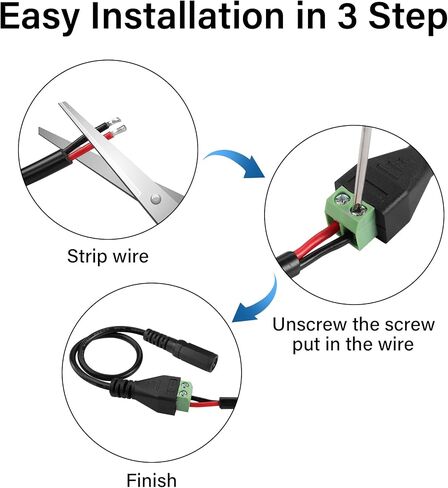 GINTOOYUN 2PCS DC Power Cable,5.5X2.1mm DC Female Plug to Terminal Connector Jack Socket Adapter Power Cable 22AWG for CCTV Security Camera,DVR,LED Strip Light Etc (1x Terminal Screwdriver) in Saudi Arabia